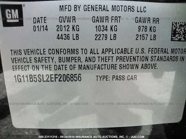 1G11B5SL2EF206856 - 2014 CHEVROLET MALIBU LS BLACK photo 9