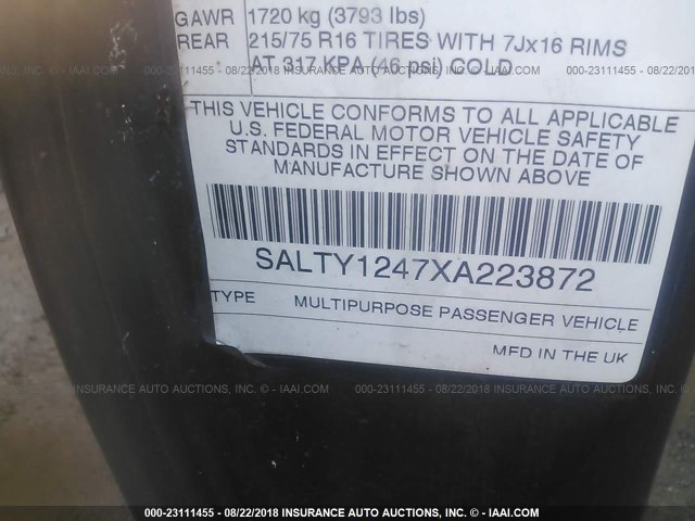 SALTY1247XA223872 - 1999 LAND ROVER DISCOVERY II  BLACK photo 9