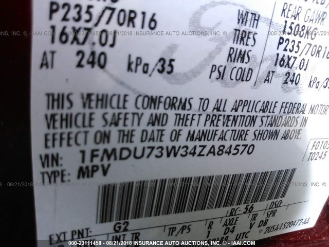 1FMDU73W34ZA84570 - 2004 FORD EXPLORER XLT/XLT SPORT/NBX 栗色 照片 9