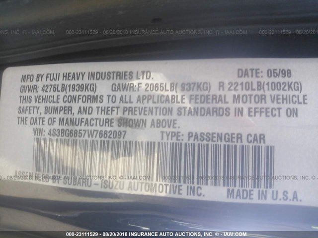 4S3BG6857W7662097 - 1998 SUBARU LEGACY 30TH ANN OUTBACK/LTD/SPT BLACK photo 8