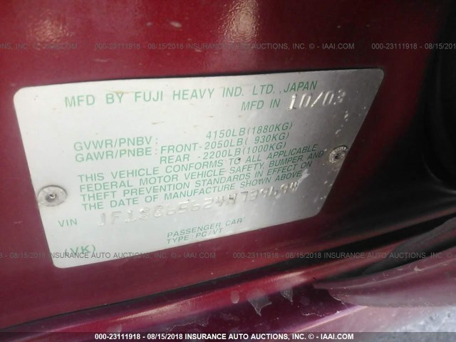 JF1SG65624H739694 - 2004 SUBARU FORESTER 2.5XS წითელი ფოტო 9