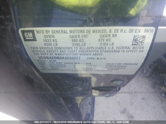 3GNBAEDB0AS626227 - 2010 CHEVROLET HHR LS BLUE photo 9