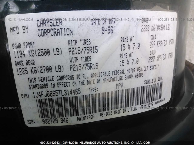 1J4FJ68S5TL314465 - 1996 JEEP CHEROKEE SPORT/CLASSIC მწვანე ფოტო 9