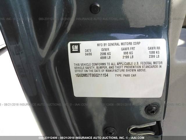 1G6DM57T860211154 - 2006 CADILLAC CTS TEAL photo 9