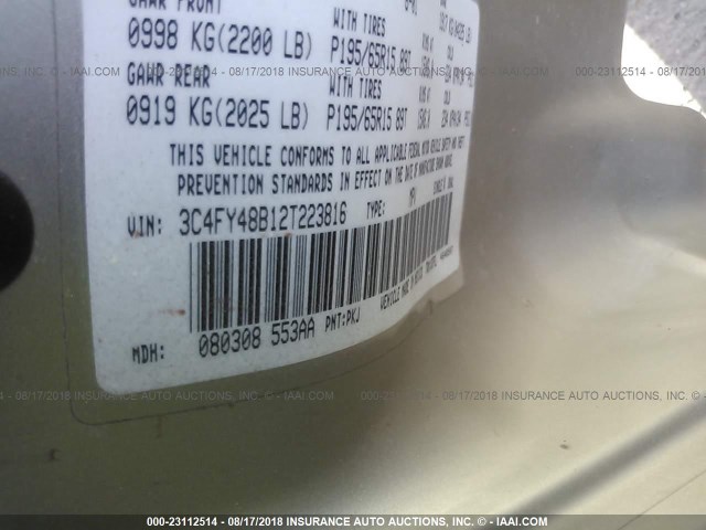 3C4FY48B12T223816 - 2002 CHRYSLER PT CRUISER CLASSIC 米色 照片 9