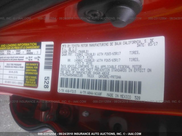 3TMCZ5AN5HM083105 - 2017 TOYOTA TACOMA DBL CAB/SR/TRDSPT/OR/PRO ნარინჯისფერი ფოტო 9