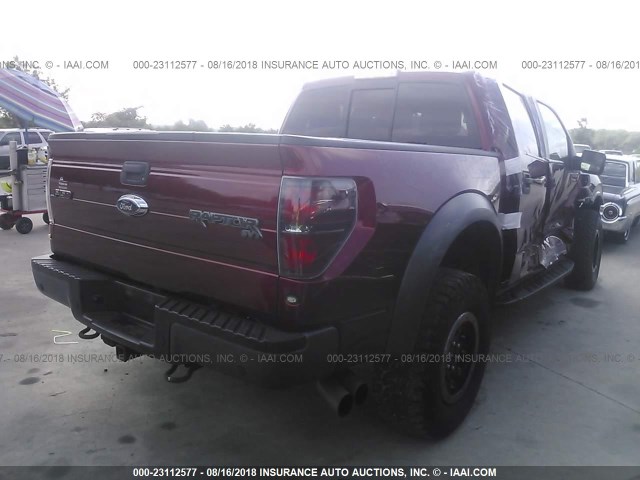 1FTFW1R67EFB00252 - 2014 FORD F150 SVT RAPTOR MAROON photo 4