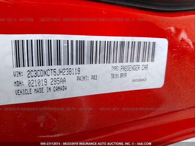 2C3CDXCT5JH238119 - 2018 DODGE CHARGER R/T RED photo 9