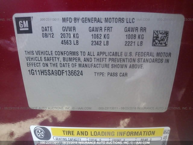 1G11H5SA9DF136624 - 2013 CHEVROLET MALIBU LTZ 红色 照片 9