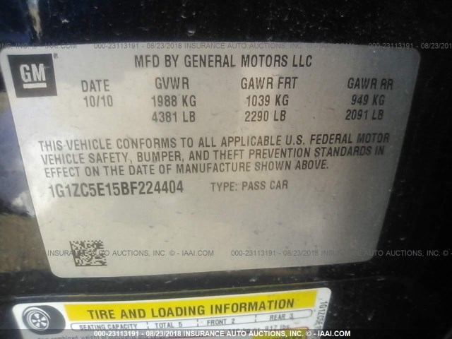 1G1ZC5E15BF224404 - 2011 CHEVROLET MALIBU 1LT მუქი ლურჯი ფოტო 9