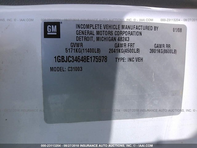 1GBJC34648E175978 - 2008 CHEVROLET SILVERADO C3500 WHITE photo 10