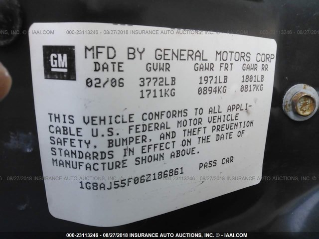 1G8AJ55F06Z186861 - 2006 SATURN ION LEVEL 2 SILVER photo 9