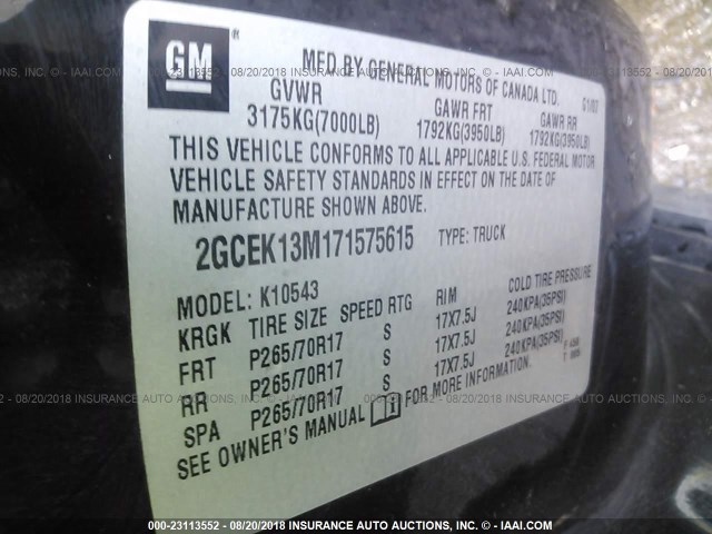 2GCEK13M171575615 - 2007 CHEVROLET SILVERADO K1500 CREW CAB BLACK photo 9