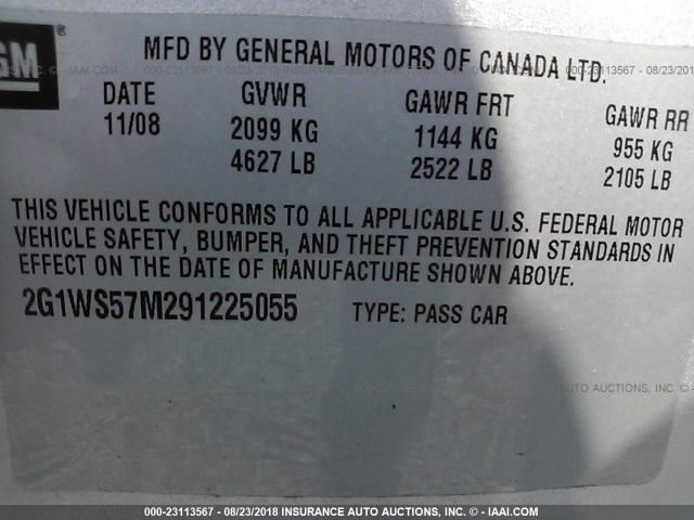 2G1WS57M291225055 - 2009 CHEVROLET IMPALA POLICE SILVER photo 9