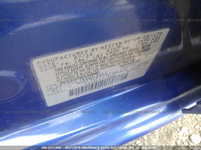 3N1CE2CP8FL448682 - 2015 NISSAN VERSA NOTE S/S PLUS/SV/SL/SR BLUE photo 9