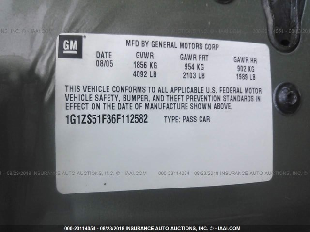 1G1ZS51F36F112582 - 2006 CHEVROLET MALIBU LS მწვანე ფოტო 9