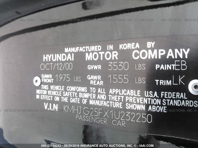 KMHJG25FX1U232250 - 2001 HYUNDAI TIBURON BLACK photo 9