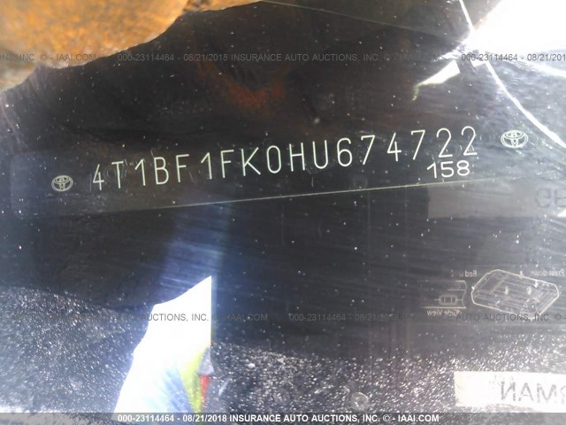 4T1BF1FK0HU674722 - 2017 TOYOTA CAMRY LE/XLE/SE/XSE BLUE photo 9