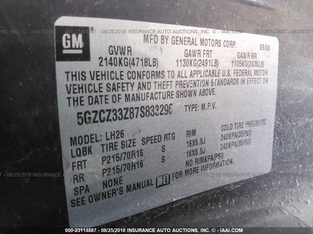 5GZCZ33Z87S833296 - 2007 SATURN VUE HYBRID SILVER photo 9