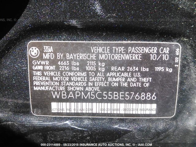 WBAPM5C55BE576886 - 2011 BMW 335 I BLACK photo 9