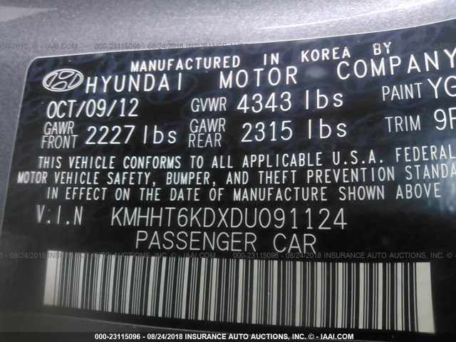 KMHHT6KDXDU091124 - 2013 HYUNDAI GENESIS COUPE 2.0T GRAY photo 9