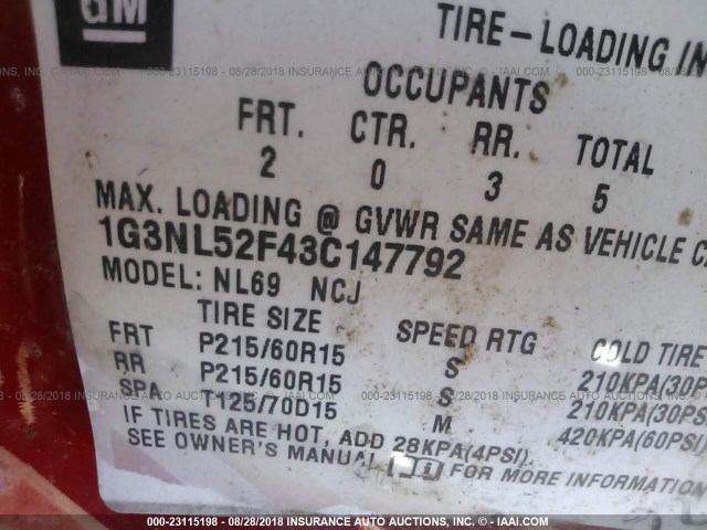 1G3NL52F43C147792 - 2003 OLDSMOBILE ALERO GL RED photo 9