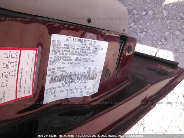 1FAFP34N97W360393 - 2007 FORD FOCUS ZX4/S/SE/SES წითელი ფოტო 9