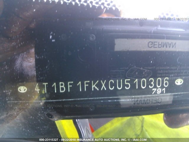 4T1BF1FKXCU510306 - 2012 TOYOTA CAMRY SE/LE/XLE თეთრი ფოტო 9