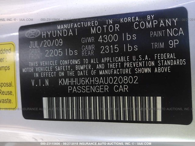 KMHHU6KH9AU020802 - 2010 HYUNDAI GENESIS COUPE 3.8L SILVER photo 9