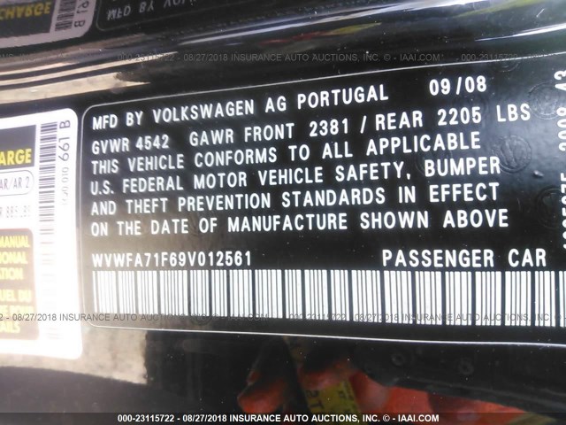 WVWFA71F69V012561 - 2009 VOLKSWAGEN EOS LUX Czarny zdjęcie 9