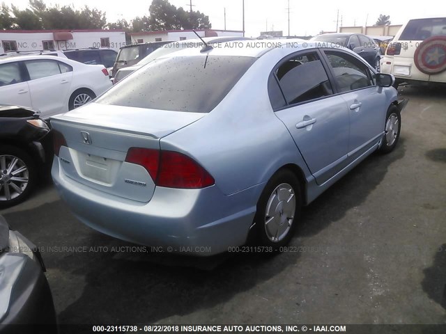 JHMFA36248S012426 - 2008 HONDA CIVIC HYBRID BLUE photo 4