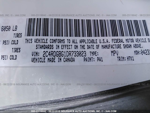 2C4RDGBG1DR733023 - 2013 DODGE GRAND CARAVAN SE WHITE photo 9