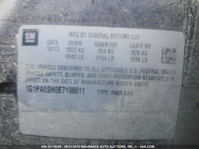 1G1PA5SH0E7198811 - 2014 CHEVROLET CRUZE LS Dark Blue photo 9