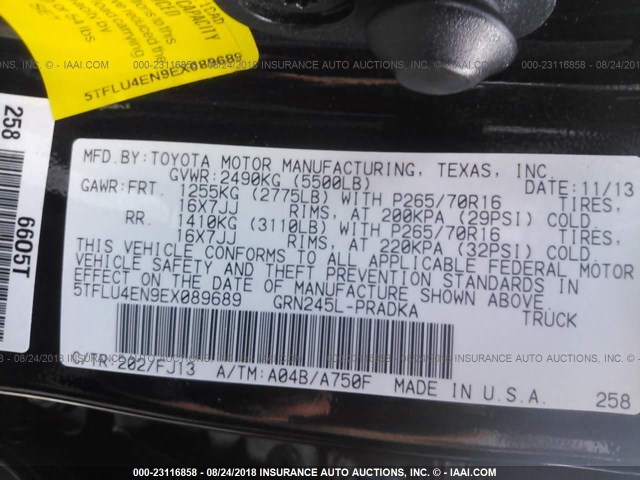 5TFLU4EN9EX089689 - 2014 TOYOTA TACOMA DOUBLE CAB შავი ფოტო 9