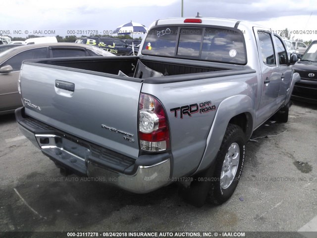 5TFJU4GNXFX086032 - 2015 TOYOTA TACOMA DOUBLE CAB PRERUNNER SILVER photo 4