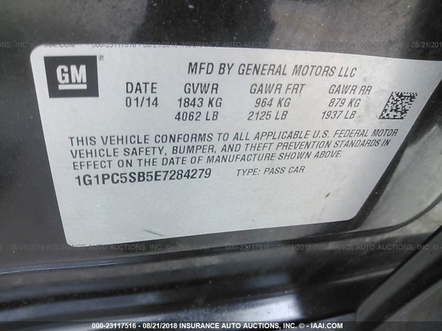 1G1PC5SB5E7284279 - 2014 CHEVROLET CRUZE LT BLACK photo 9