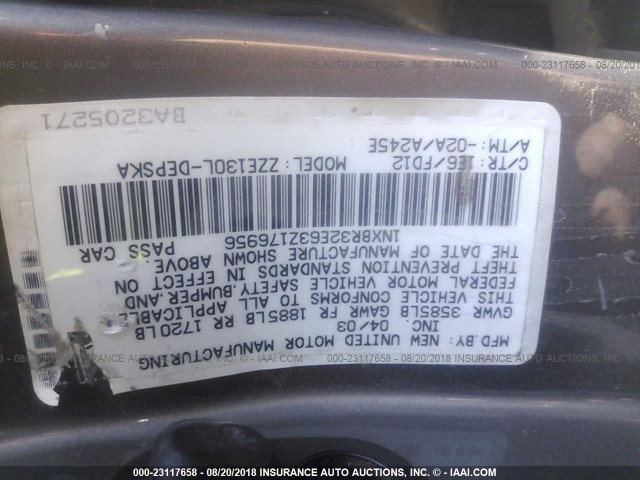 1NXBR32E63Z176956 - 2003 TOYOTA COROLLA CE/LE/S GRAY photo 9