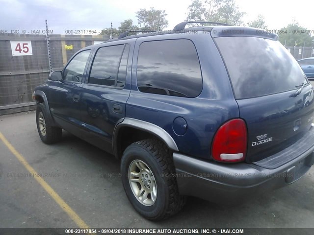 1B4HS38N82F193736 - 2002 DODGE DURANGO SPORT/SXT BLUE photo 3