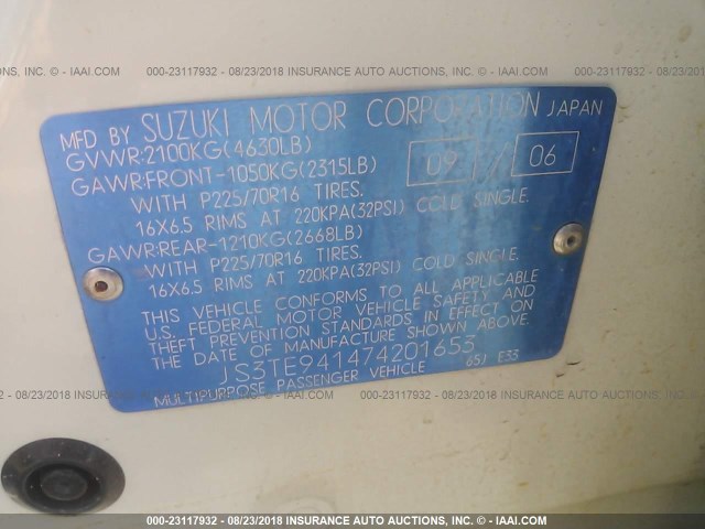 JS3TE941474201653 - 2007 SUZUKI GRAND VITARA  WHITE photo 9