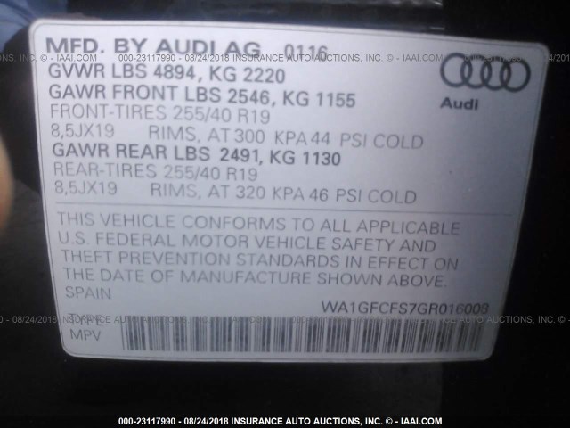 WA1GFCFS7GR016008 - 2016 AUDI Q3 PRESTIGE BLACK photo 9