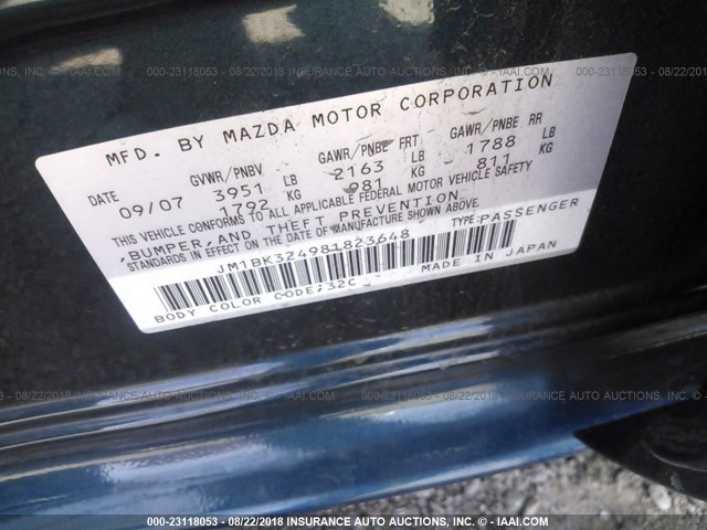 JM1BK324981823648 - 2008 MAZDA 3 S BLUE photo 9