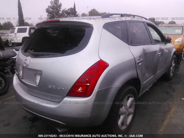 JN8AZ08W04W327623 - 2004 NISSAN MURANO SL/SE SILVER photo 4