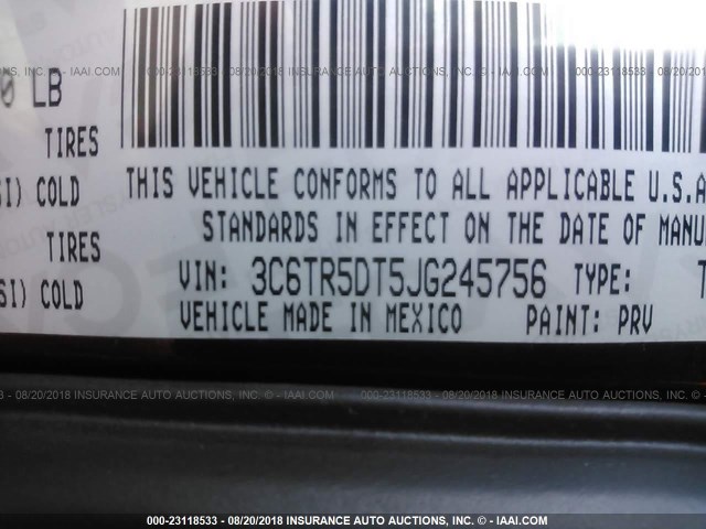 3C6TR5DT5JG245756 - 2018 RAM 2500 SLT RED photo 9
