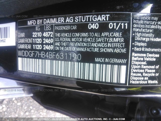 WDDGF7HB4BF631190 - 2011 MERCEDES-BENZ C 63 AMG BLACK photo 9