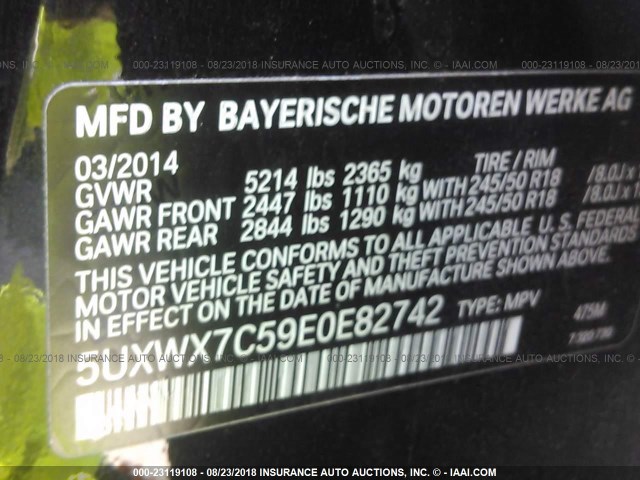 5UXWX7C59E0E82742 - 2014 BMW X3 XDRIVE35I BLACK photo 9