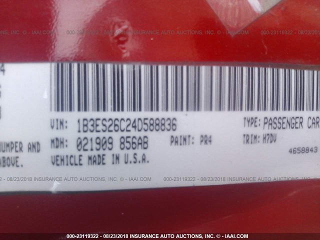 1B3ES26C24D588836 - 2004 DODGE NEON SE RED photo 9