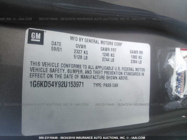 1G6KD54Y92U153971 - 2002 CADILLAC DEVILLE ყავისფერი ფოტო 9