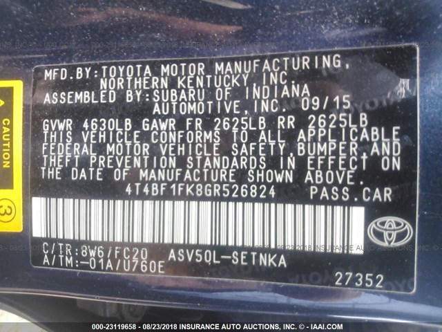 4T4BF1FK8GR526824 - 2016 TOYOTA CAMRY LE/XLE/SE/XSE BLUE photo 9