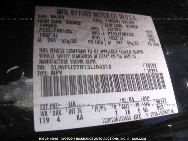 5LMFU27R13LJ04510 - 2003 LINCOLN NAVIGATOR Noir photo 9