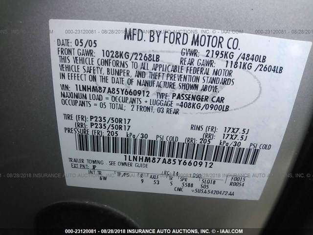 1LNHM87A85Y660912 - 2005 LINCOLN LS 银色 照片 9